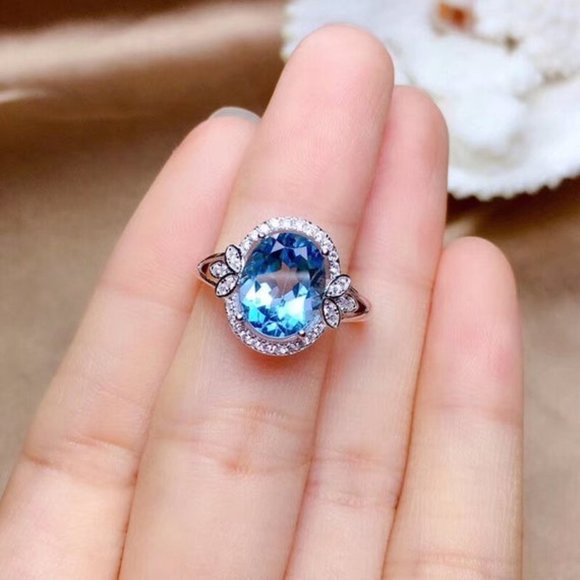 ✨ Amazing Lovely Pure Oval Sea Blue Zircon Romantic Rings for Women, PD377 - Picture 2 of 6